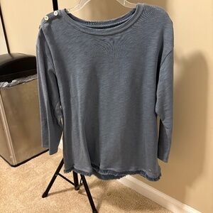 Spartina slate blue sweater with fringe trim